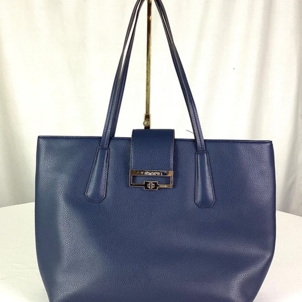 T Tahari Deep Blue Leather Tote